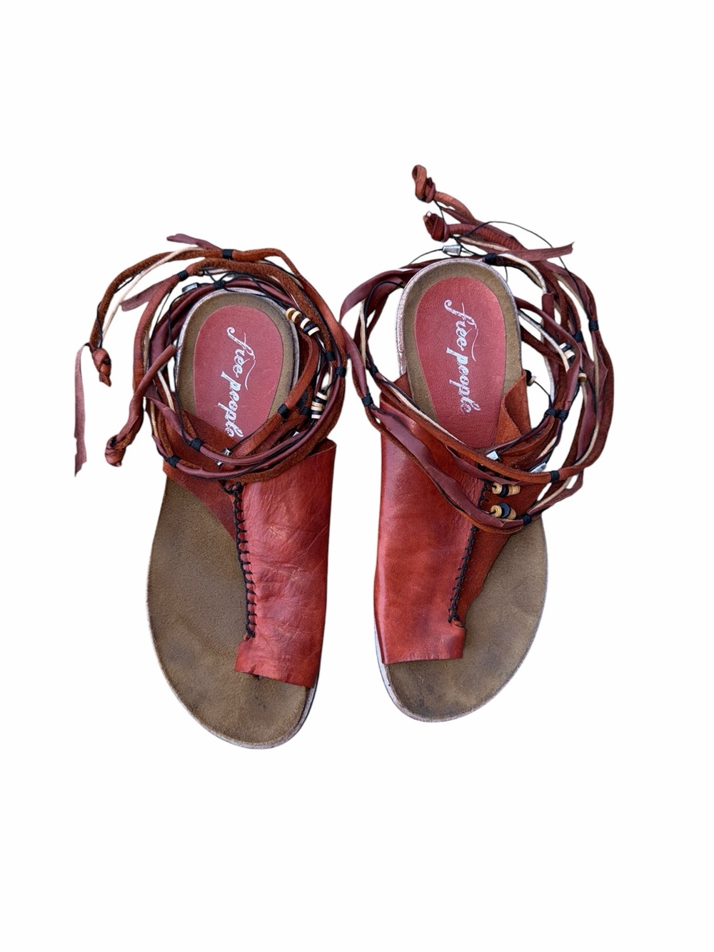 Free People Red Leather Wrap Sandals